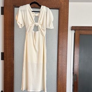 ASTR Cream Puff Sleeve Cutout Midi Dress